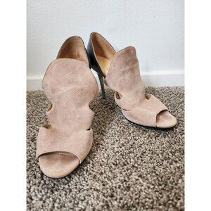 Jimmy Choo Tarine tan cutout gray metallic leather heels 37/7